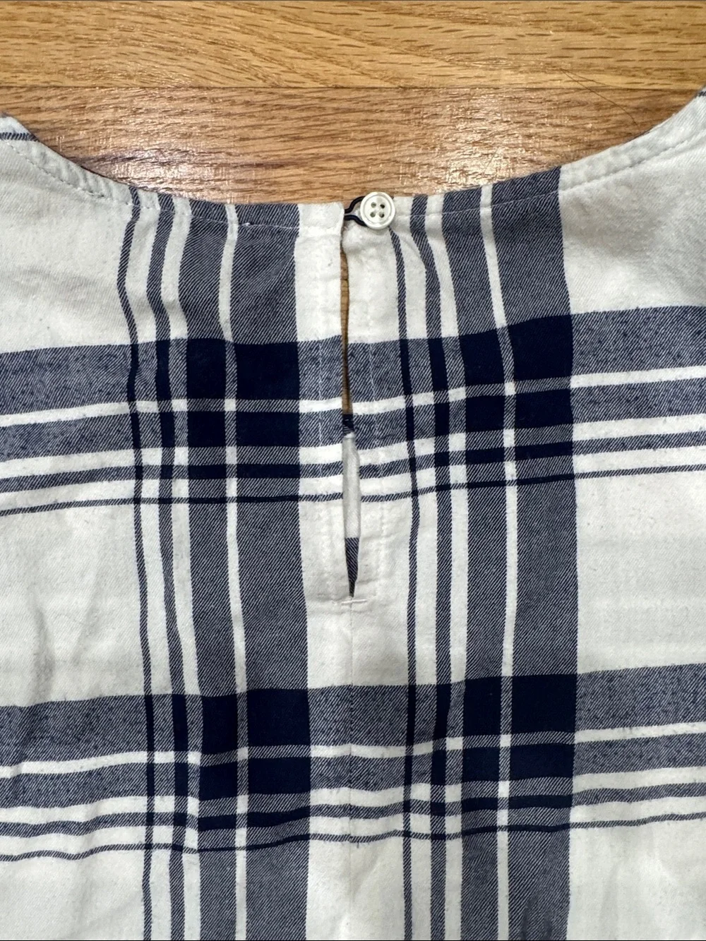 J. Crew White and Navy Plaid Bell-Sleeve Blouse